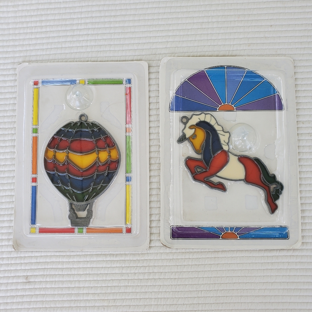 Stain Glass Window Sun Catchers Unicorn Hot Air Ballon New 4" Suction Cup